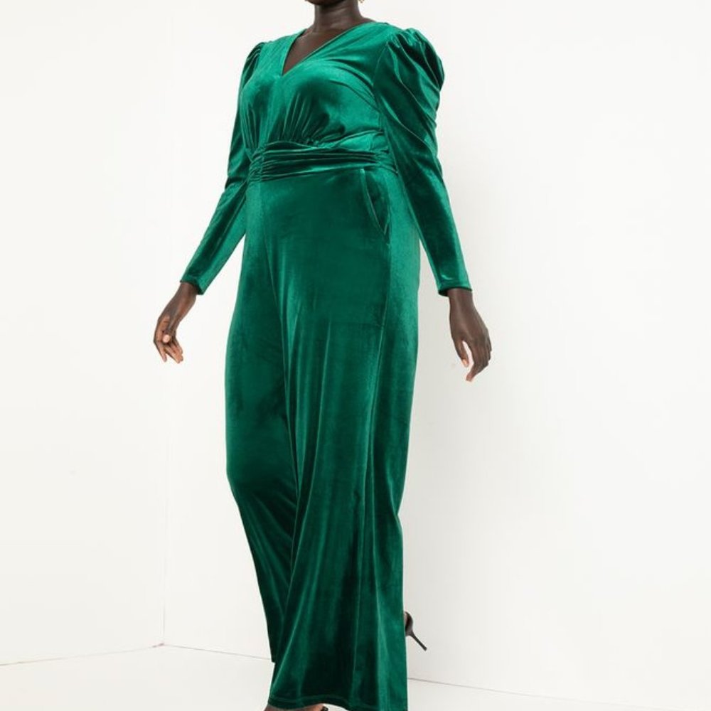 ELOQUII | 28 | Emerald Green Velvet Party Jumpsuit NWT